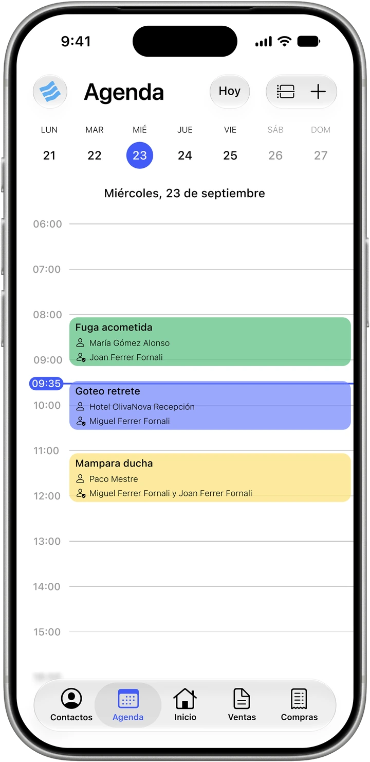 Agenda de Worklia con los trabajos organizados por horas